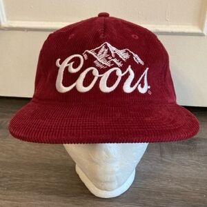 Coors Banquet Classic Logo Beer Red Burgundy Corduroy Snapback Cap Hat